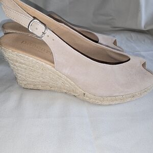 Paseart sz 40 Tan leather suede upper espadrille wedges open toe